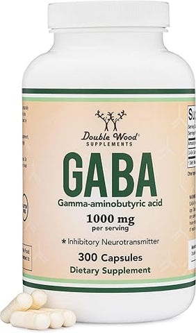 Double Wood Supplements - GABA Double Wood – Suplemento 300 Cápsulas, 1.000mg por Porção – Promove Calma, Relaxamento e Suporte ao Sono – Vegano, Livre de Glúten, Não-OGM (Ácido Gama-Aminobutírico)