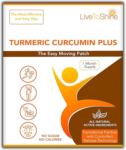 Patches Tópicos de Cúrcuma Curcumina Live To Shine – 30 Dias de Fornecimento – Feito nos EUA