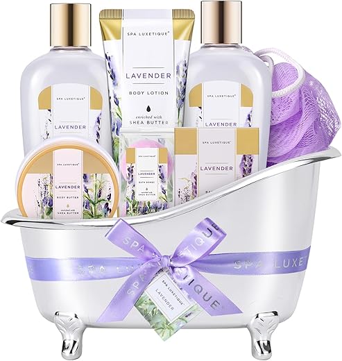 Spa Luxetique – Kit Presente para Mulheres, 8 Pcs Conjunto de Banho de Lavanda com Espuma de Banho, Loção Corporal, Presente de Aniversário para Mãe, Kit Presente para Mulheres