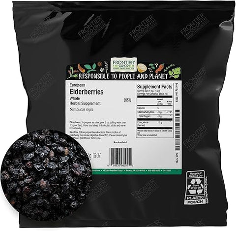 Bagas de Sabugueiro Secas, 454g, Inteiras Europeias | Kosher - Frontier Co-op