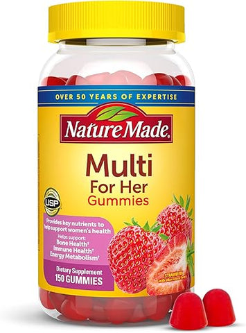 Multivitamínico Para Ela, Suplemento Multivitamínico Diário para Suporte Nutricional, Multivitamínico para Mulheres, 150 Gomas, Fornecimento de 75 Dias - Nature Made