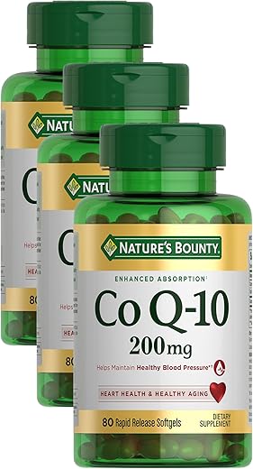 Nature's Bounty - Nature’s Bounty CoQ10 200mg – Suporte para a saúde do coração – 80 cápsulas de liberação rápida (Pacote com 3)