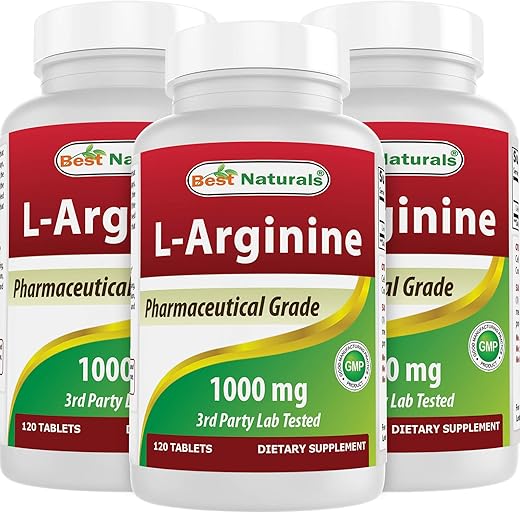 3 Pack L-Arginine 1000 mg 120 Tablets – Suplemento de L-Arginina de Grau Farmacêutico Promove a Síntese de Óxido Nítrico (Total de 360 Comprimidos) - Best Naturals