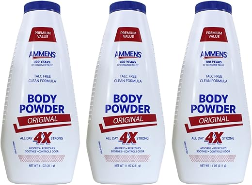 GRATINO - Ammens Original Powder – Fórmula Livre de Talco, 11 Onças Cada (Pacote Econômico com 3) – Marca Ammens
