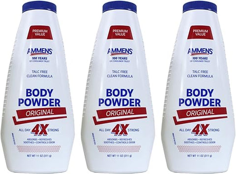 GRATINO - Ammens Original Powder – Fórmula Livre de Talco, 11 Onças Cada (Pacote Econômico com 3) – Marca Ammens