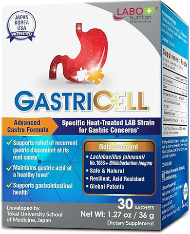 GASTRICELL – Combate H. Pylori, Refluxo Ácido, Azia – Defesa Natural Contra Desconforto Gástrico, 30 Sachês - LABO Nutrition