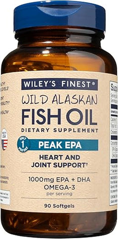 Wiley's Finest - Óleo de Peixe Selvagem do Alasca Wiley’s Finest Peak EPA – Triplo Forte EPA e DHA – 1000mg Ômega-3, Certificado SQF – 90 Cápsulas (90 Porções)