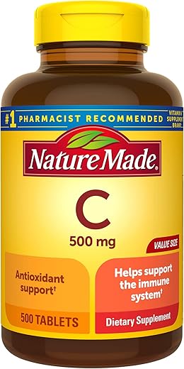 Vitamina C 500 mg – Suporte Imunológico – 500 Comprimidos – 500 Dias de Suprimento - Nature Made