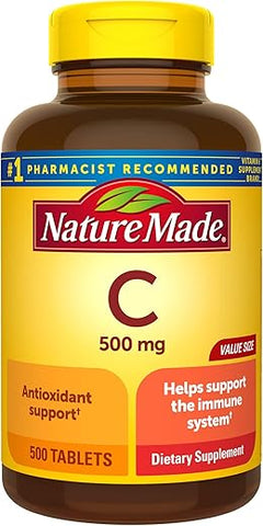 Vitamina C 500 mg – Suporte Imunológico – 500 Comprimidos – 500 Dias de Suprimento - Nature Made