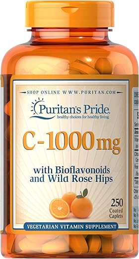 Puritan's Pride - Puritan’s Pride 1000 mg com Bioflavonoides Rose Hips – Suporte ao Sistema Imunológico, Vitamina C, Sem Sabor, 250 Comprimidos
