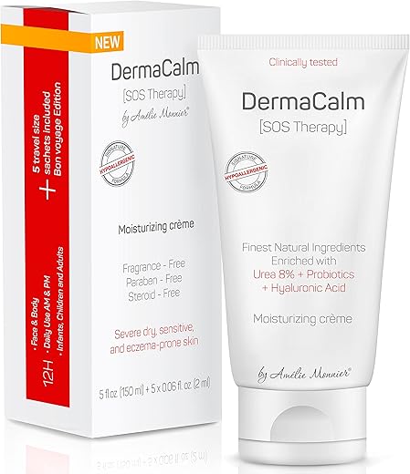 Amélie Monnier - DermaCalm SOS Therapy – Tratamento Clínico para Pele Seca, Eczema, Psoríase e Dermatite – Ureia 8%, Probióticos com Melhores Ingredientes Naturais – Alívio para Pele Ressecada, Coceira e Descamação. Adultos