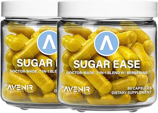 Avenir Nutrition - Sugar Ease – Suplemento Premium de Berberina, Vinagre de Maçã, Canela – Suporta a Função Cardiovascular e Gastrointestinal, Cápsulas de Nutrientes Orgânicos de Canela, 120 Cápsulas