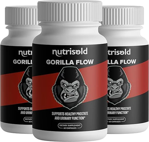 Nutrisold - Gorilla Flow – Suporte para a saúde masculina | Reduzir micções noturnas | Promover sono | Apoio ao esvaziamento da bexiga | Complexo herbal para próstata | Bexiga