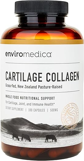 Cápsulas de Colágeno Tipo II de Cartilagem Traqueal de Bovino, Fonte de Proteína de Colágeno Não Desnaturado proveniente de Gado da Nova Zelândia Alimentado com Grama (180 Cápsulas) - Enviromedica