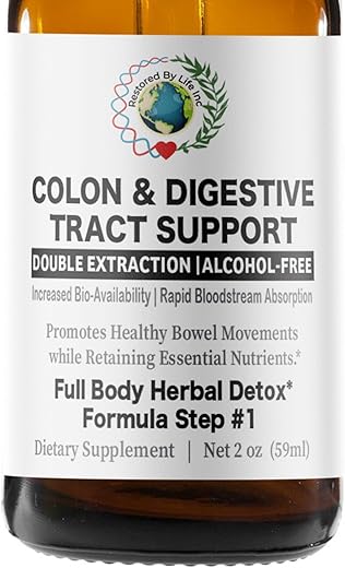 Restored By Life - Suporte para Trato Digestivo do Cólon | Extrato Líquido 2 ml | Fórmula de Apoio à Desintoxicação e Limpeza