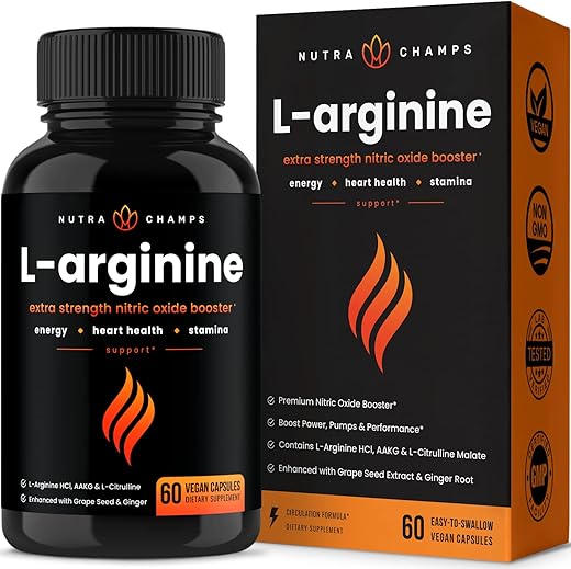 NutraChamps - Suplemento Premium de L-Arginina | Suplemento de Óxido Nítrico 5 em 1 | Pó de L-Arginina