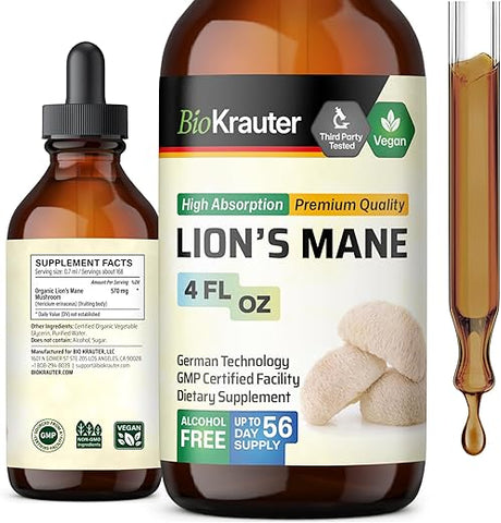 BIO KRAUTER - Extrato Líquido de Cogumelo do Leão – Suporte Cerebral – Tintura de Extrato de Cogumelo do Leão – 118 ml