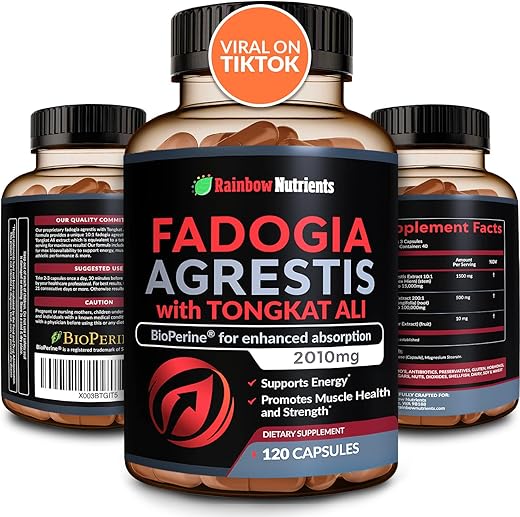 LLC,Rainbow Nutrients - Fadogia Agrestis 15g Tongkat Ali 100g BioPerine® – Suporte para Resistência, Força e Saúde Muscular