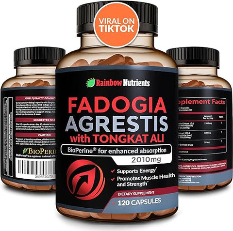 LLC,Rainbow Nutrients - Fadogia Agrestis 15g Tongkat Ali 100g BioPerine® – Suporte para Resistência, Força e Saúde Muscular