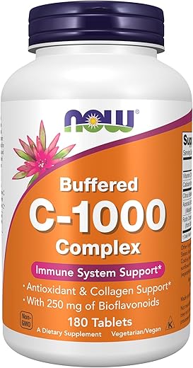 Suplementos, Complexo de Vitamina C-1000 com 250 mg de Bioflavonoides, Tamponado, Proteção Antioxidante*, 180 Comprimidos - NOW Foods
