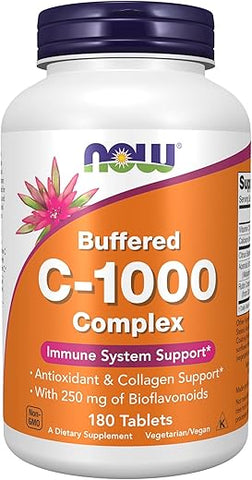 Suplementos, Complexo de Vitamina C-1000 com 250 mg de Bioflavonoides, Tamponado, Proteção Antioxidante*, 180 Comprimidos - NOW Foods
