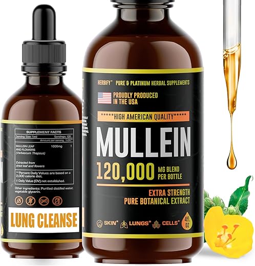 Mullein Drops – Limpeza Pulmonar – Extrato de Folha – Poderoso Mullein para Suporte Imunológico e Desintoxicação – 30ml - HERBIFY