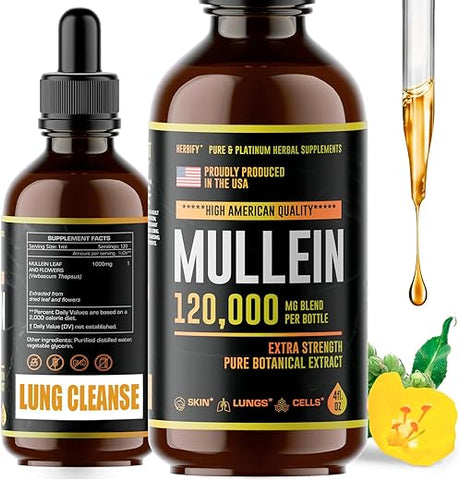 Mullein Drops – Limpeza Pulmonar – Extrato de Folha – Poderoso Mullein para Suporte Imunológico e Desintoxicação – 30ml - HERBIFY