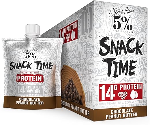 5% Nutrition - Rich Piana 5%% Nutrition Snack Time | Shots de Proteína Prática | Sachês de Lanche Proteico | Proteína Real e Conveniente de Amendoim | 100% Natural