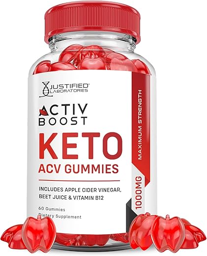 Justified Laboratories - Activboost Keto ACV Gummies Fórmula Avançada 1000MG Active Boost Keto Gummies Vinagre de Maçã Activ Boost Formulado com Romã e Beterraba em Pó B12 Vegano Não GMO 60g