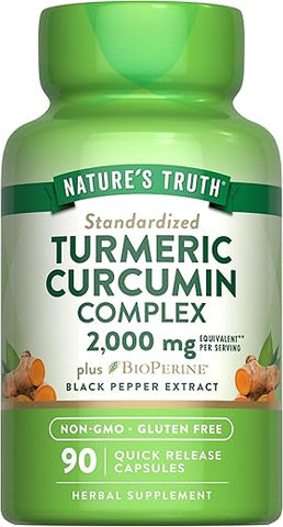 Nature's Truth - Cápsulas de Curcuma Curcumin da Nature’s Truth | 2000mg | 90 Unidades | com 95%% de Curcuminoides Padronizados e Bioperina | Suplemento Livre de OGM e Glúten