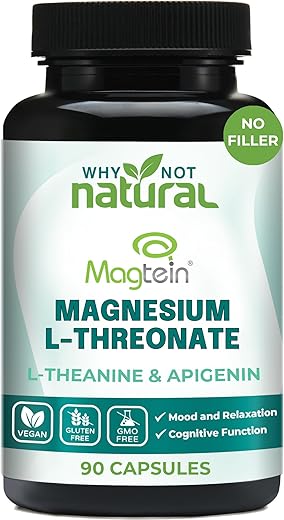 Why Not Natural - Complexo de Magnésio L-Treonato com Apigenina e L-teanina 90 Cápsulas, Suplemento Patenteado Magtein