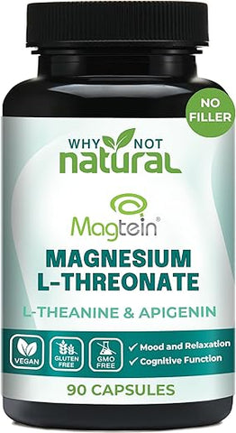 Why Not Natural - Complexo de Magnésio L-Treonato com Apigenina e L-teanina 90 Cápsulas, Suplemento Patenteado Magtein