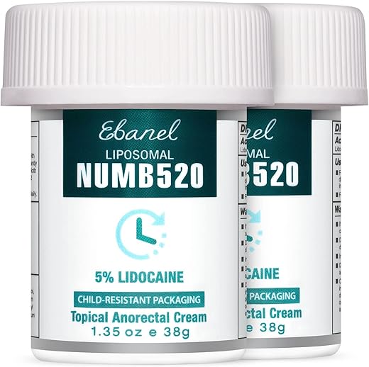 Creme Anestésico Lidocaína 5%%, Alívio da Dor, Queimaduras e Coceiras, 2-Pack Creme Numbing com Lidocaína de Força Máxima e Vitamina E para Uso Local e Anorretal - Ebanel