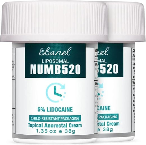 Creme Anestésico Lidocaína 5%%, Alívio da Dor, Queimaduras e Coceiras, 2-Pack Creme Numbing com Lidocaína de Força Máxima e Vitamina E para Uso Local e Anorretal - Ebanel