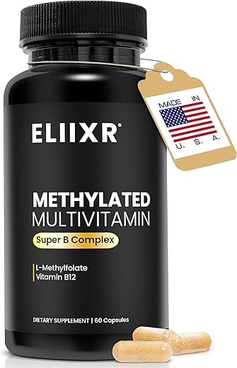 Eliixr - Multivitamínico Metilado para Homens e Mulheres | Metil B12, Metilfolato, 5-MTHF, Vegano, Sem Ferro, Energia