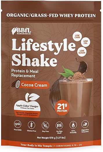 Shake Substituto de Refeição, 21g Proteína, Pó de Proteína de Soro de Leite Orgânico, Vinagre de Maçã, Enzimas Digestivas, Shake Completo para Mulheres - BBfL
