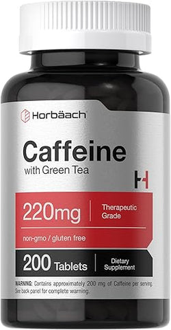 Cápsulas de Cafeína 200mg | com Chá Verde | 200 Comprimidos | Vegetariano, Não-OGM | Horbäach - Horbäach
