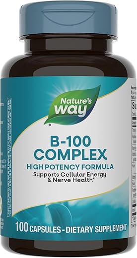 Nature's Way - Nature’s Way B-100 Complex: Suporte à Energia Celular e Saúde Nervosa*, 8 Vitaminas B, 100 Cápsulas (Embalagem Pode Variar)