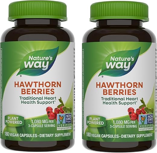 Nature's Way - Nature’s Way – 180 Cápsulas Veganas de Bagas de Espinheiro-Alvar, Suporte Tradicional para a Saúde do Coração, Embalagem Pode Variar (2 Pacotes)