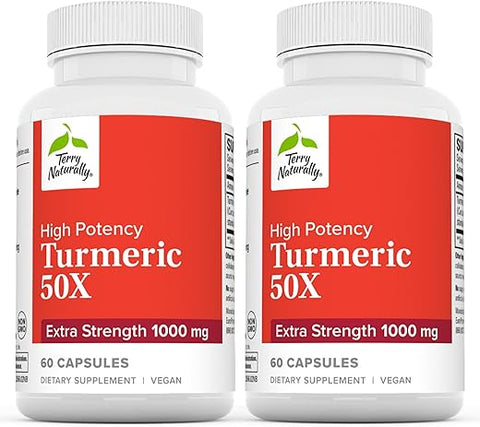 Turmeric 50X – 60 Cápsulas, Pack de 2 – Fórmula Extra Forte – Vegano, Não-OGM – 60 Porções Totais - Terry Naturally