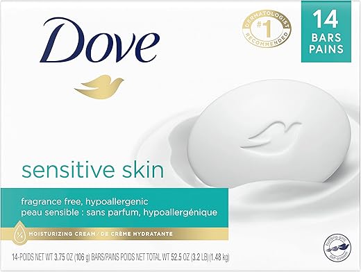 Beauty Bar Hidratante para Pele Mais Macia, Sem Fragrância, Hipoalergênico, Pele Sensível, 106g, 14 Barras - Dove