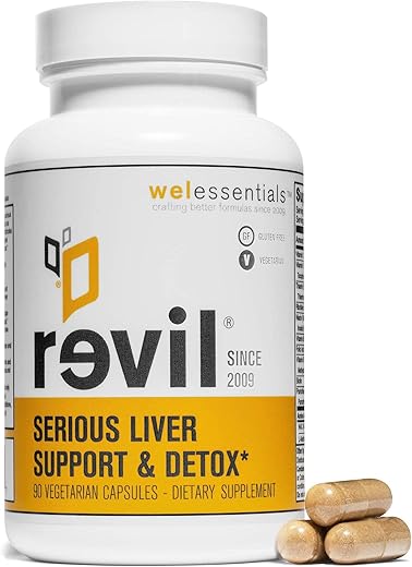 WELESSENTIALS - Revil – Cápsulas Vegetarianas de Suporte Hepático e Herbal – 90 Unidades – Suplemento Dietético com Cardo Mariano Orgânico, Bardana e Vitamina C – Livre de Glúten