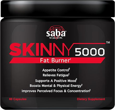 Skinny 5000 – Perda de Gordura – Controle de Apetite – Energia Suave sem Jitter – Foco – 60 Cápsulas - Saba