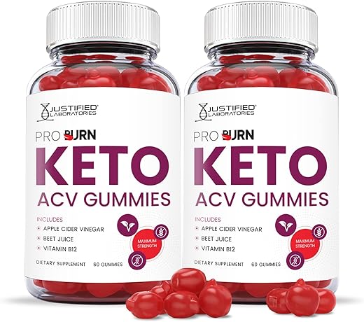 2 Pack Pro Burn Keto ACV Gummies 1000MG com Suco de Romã, Beterraba e Vitamina B12 – 120 Gummys - Justified Laboratories