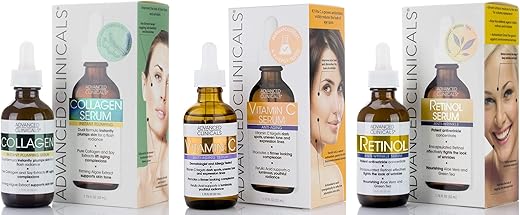 Conjunto de Cuidados com a Pele Advanced Clinicals – Sérum de Retinol, Colágeno e Vitamina C para Firmeza e Iluminação Facial – Sérum Anti-idade para Mulheres – Resultados Visíveis