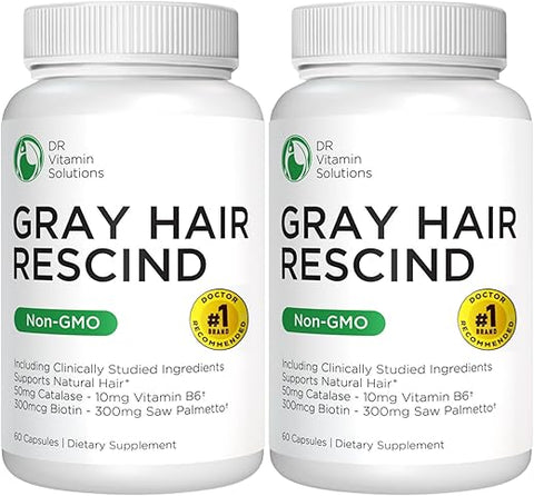 DR VITAMIN SOLUTIONS - Resgatador de Cabelos Grisalhos com Catalase – Vitaminas Anti-Envelhecimento para Cabelos, Pele e Unhas, Ácido Pantotênico, Ácido Fólico 400mcg, Biotina 300mcg, Saw Palmetto para Homens e Mulheres, 2-Pack