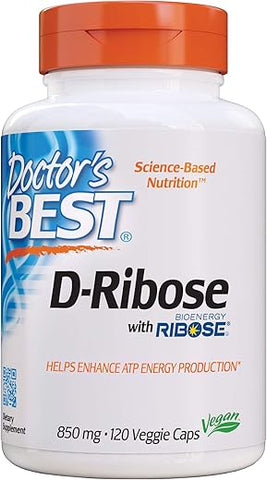 Doctor's BEST - Doctor’s Best D-Ribose com Bioenergy Ribose, Vegano, Aumento de Energia, 120 Cápsulas Vegetais, Branco