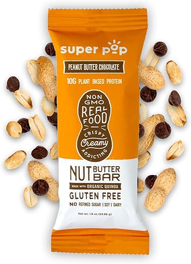 Barras de Proteína Vegetal Clean, Sabor Manteiga de Amendoim, Orgânicas e Saudáveis, Baixo Teor de Açúcar, Sem Álcoois Açucarados, Livre de Glúten e Lactose, 10g de Proteína, Amendoim - Super Pop Snacks