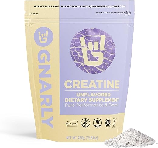 Creatine Powder – Creapure, Suplemento Vegano de Creatina, Certificado NSF Sport, Recuperação Otimizada, Nutrição Esportiva, 5g Monohidrato de Creatina, Sem Sabor (450g) - Gnarly Nutrition