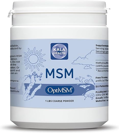 KALA HEALTH - OptiMSM – Pó de Suplemento de Metilsulfonilmetano MSM Puro – Orgânico, Sem Glúten, Não-OGM – Cristais/Pó de Enxofre Opti MSM para Crianças e Adultos – 100% Natural